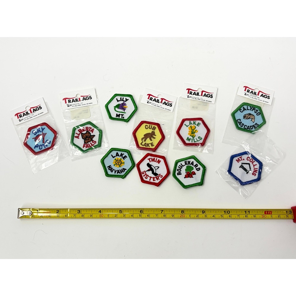 Vintage 1972 Trail Tags Embroidered Patches Lot of 10 Nature Hiking Souvenir
